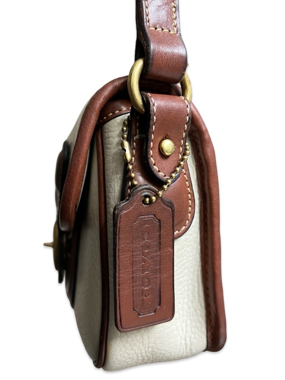 90s Vintage COACH Durham Mini Bag in Bone with Tan Trim - Picture 2 of 16